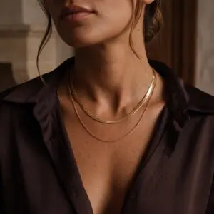 Olivia Double Necklace with layered gold snake chain and delicate fine chain