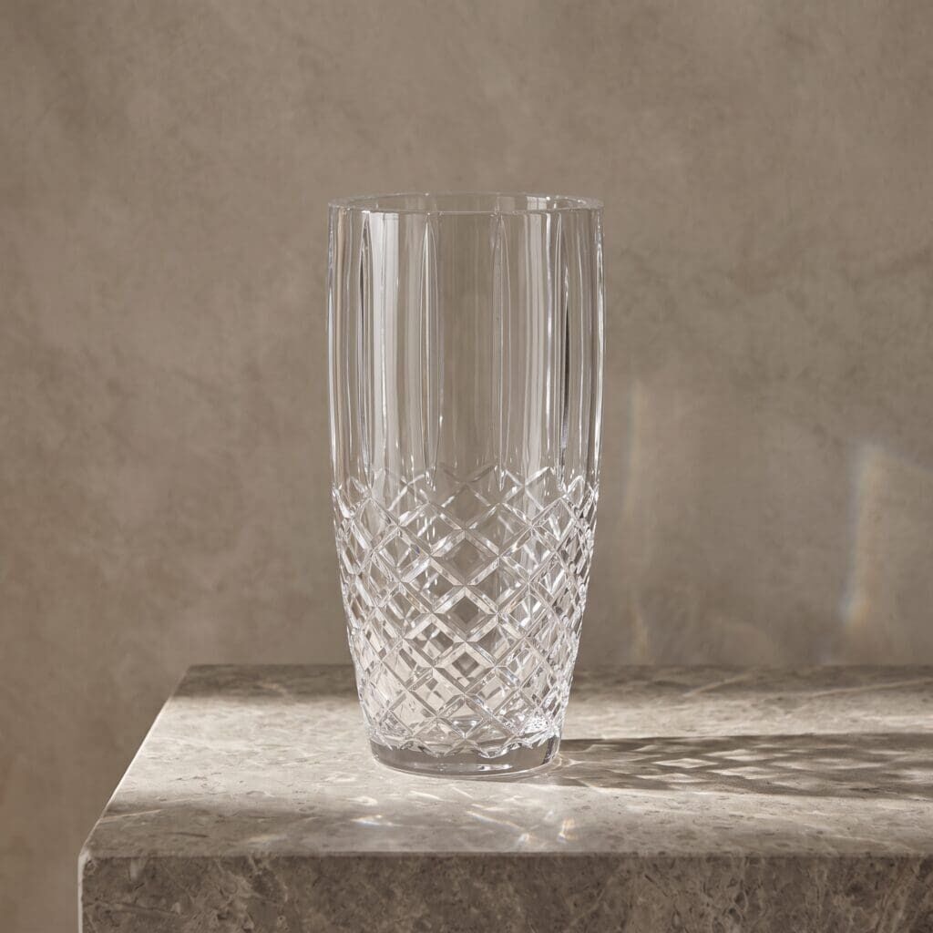 The Laurent cut crystal vase with tall linear silhouette