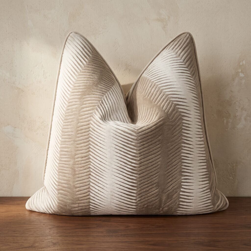 The Herring Luxe textured neutral pillow cover in ivory and taupe