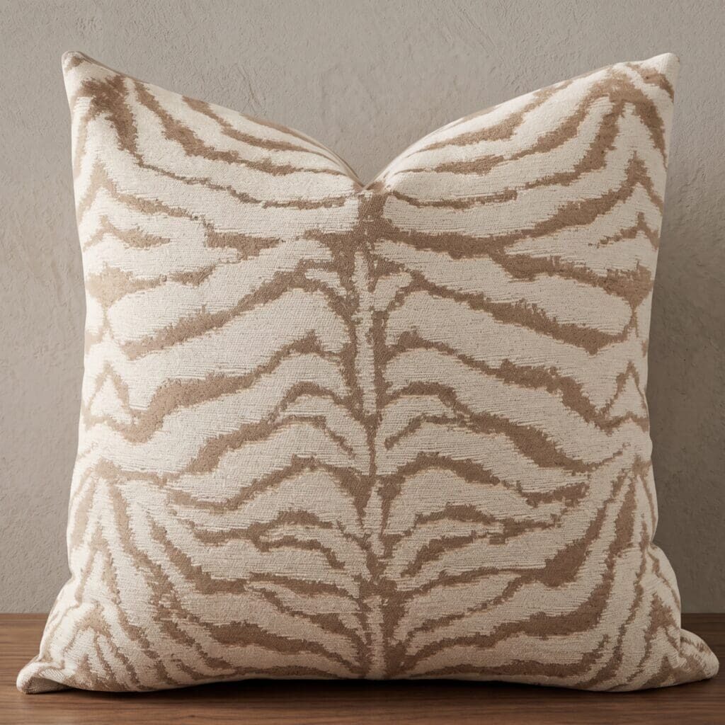 The Sahara zebra jacquard pillow cover in taupe and ivory